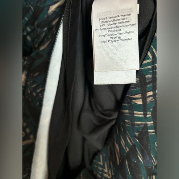 Donna Karan New York Dark Green Abstract Scuba Knit Leather Trim Sheath Dress 4 - Picture 12 of 13